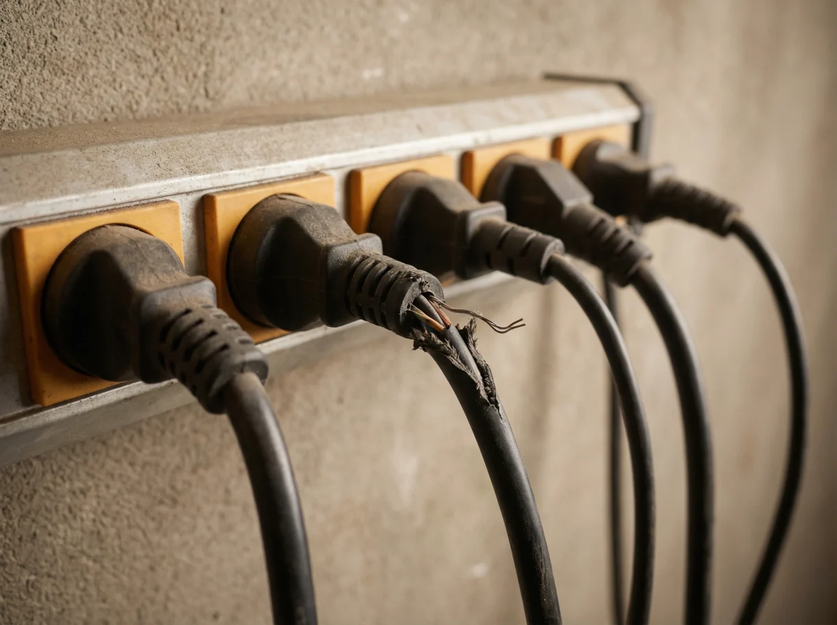 Beschädigte Elektrokabel in gewerblicher Anlage