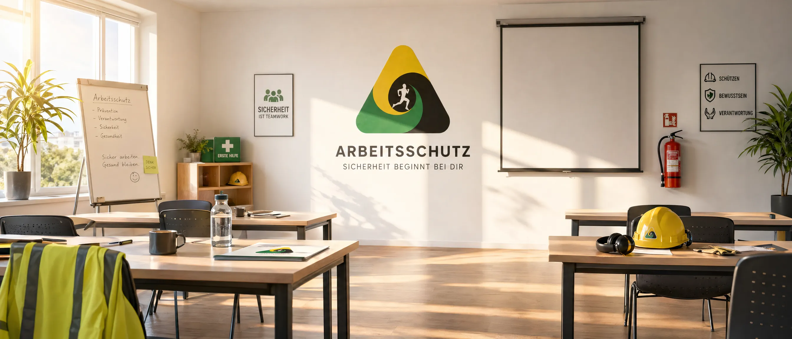 Moderner Schulungsraum für betriebliche Arbeitsschutz-Unterweisungen und Sicherheitsschulungen