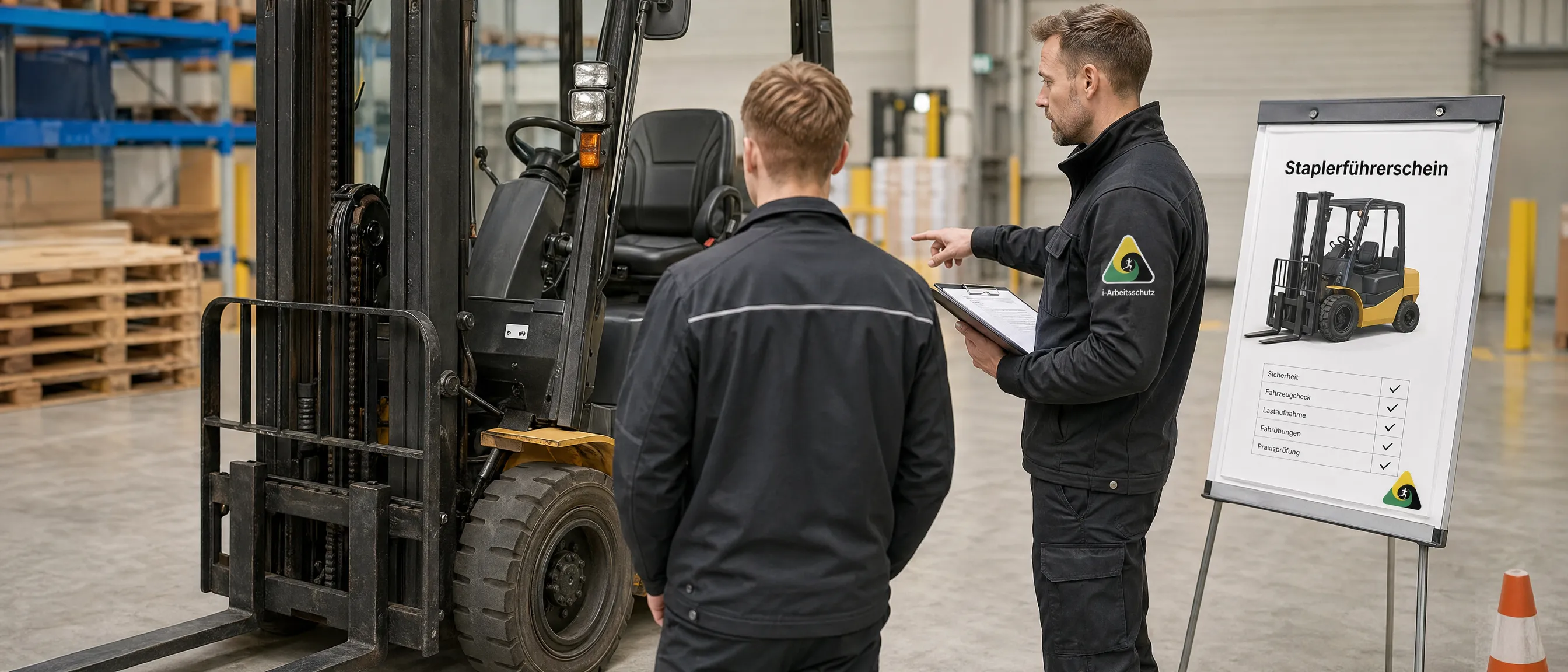 Gabelstapler-Fahrpraxis bei der Staplerführerschein-Ausbildung – praktisches Training im Betrieb